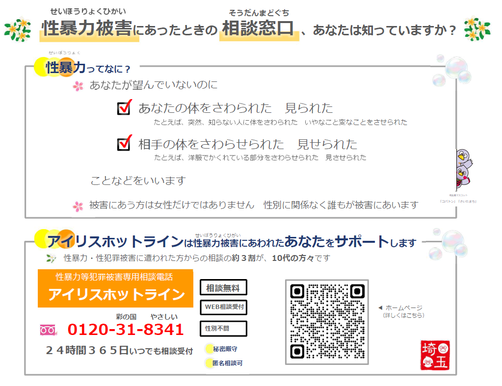 性暴力被害相談窓口（小学生、中学生、高校生向け）